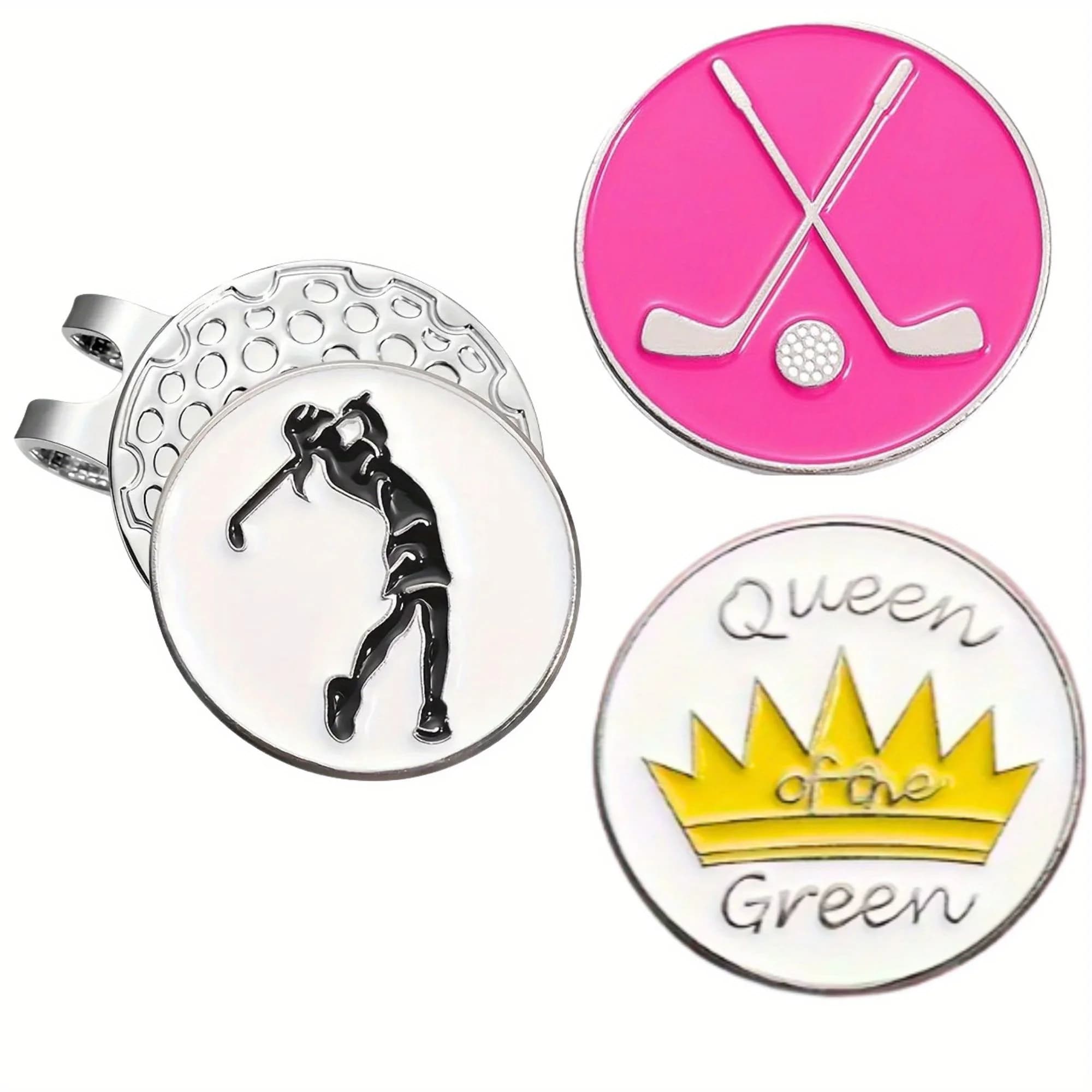 Confezione da 3 clip per cappello da golf con pennarelli magnetici - "Regina del Verde" inciso, alta qualità, magnete forte, accessorio premium