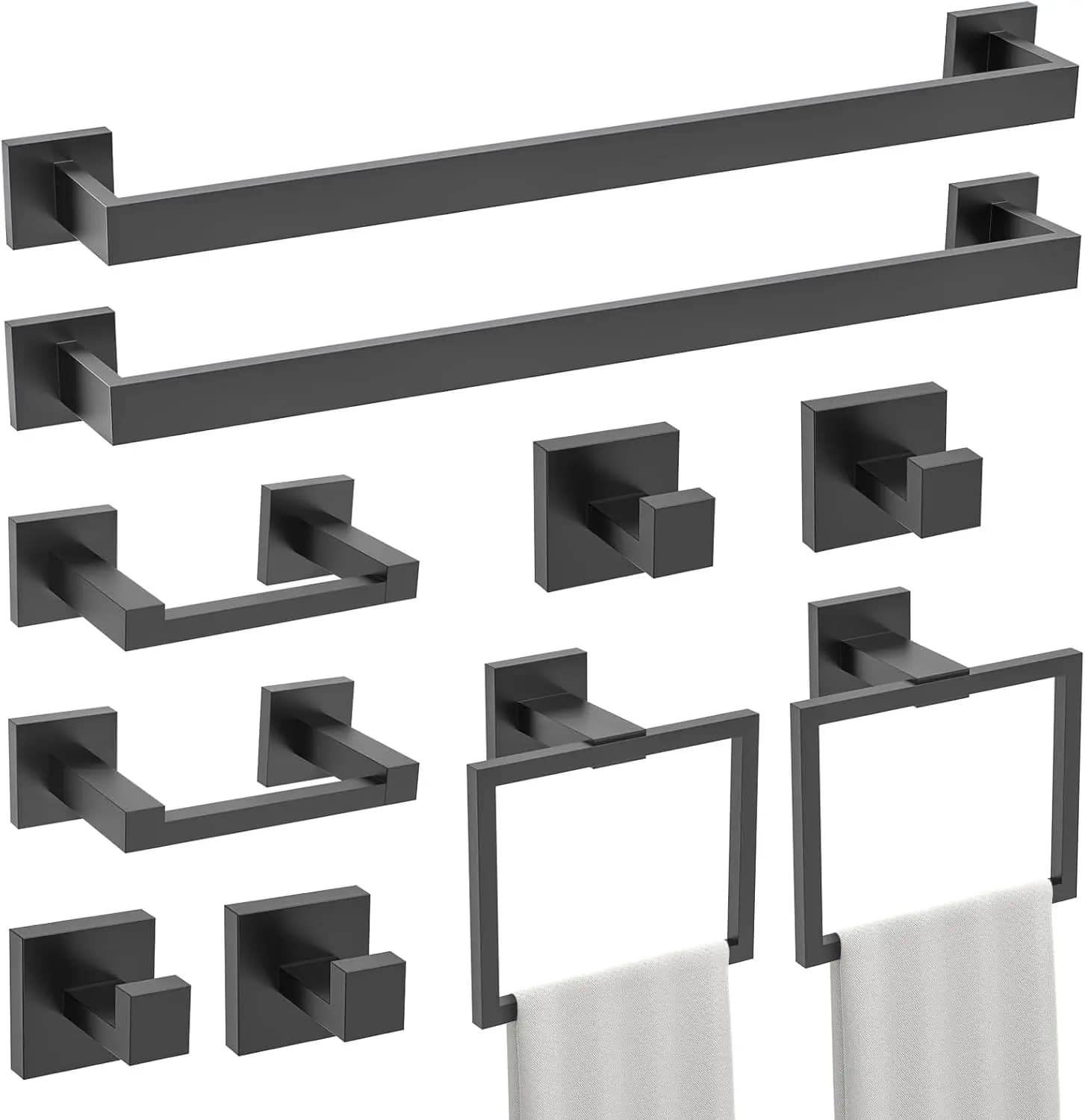 Set di accessori da bagno neri opachi da 10 pezzi, set di portasciugamani in acciaio inossidabile SUS304 montato a parete, 23,6 pollici