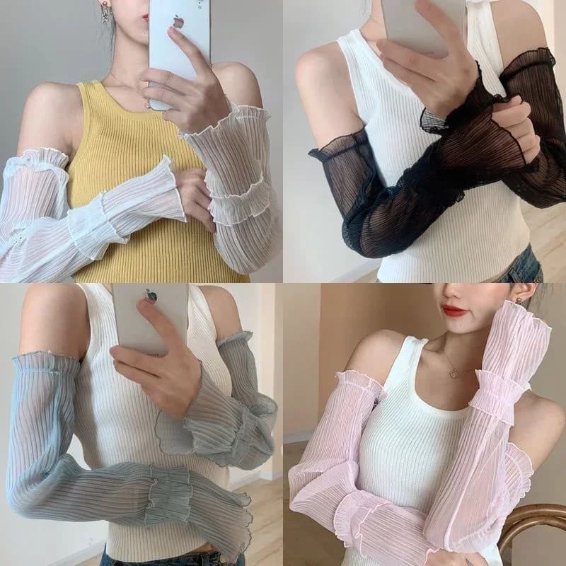 Women Sun Protection Sleeves Gloves Summer Sunscreen UV Breathable Breathable Cuff Long Lace Fingerless Protection Arm Sleeve