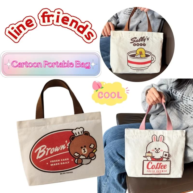 New Line Friends Brown Cony Sally high value creative canvas bag for lunch bag for lunch cute cartoon for change