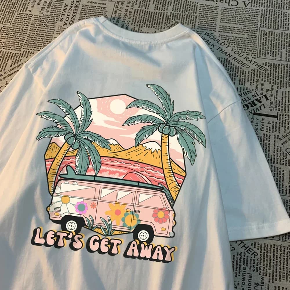 Let'S Get Away Take The Bus Go on Vacation Printing Women Tshirts Harajuku Breathable Tshirt Summer Clothing Fashion T-Shirt Y2K