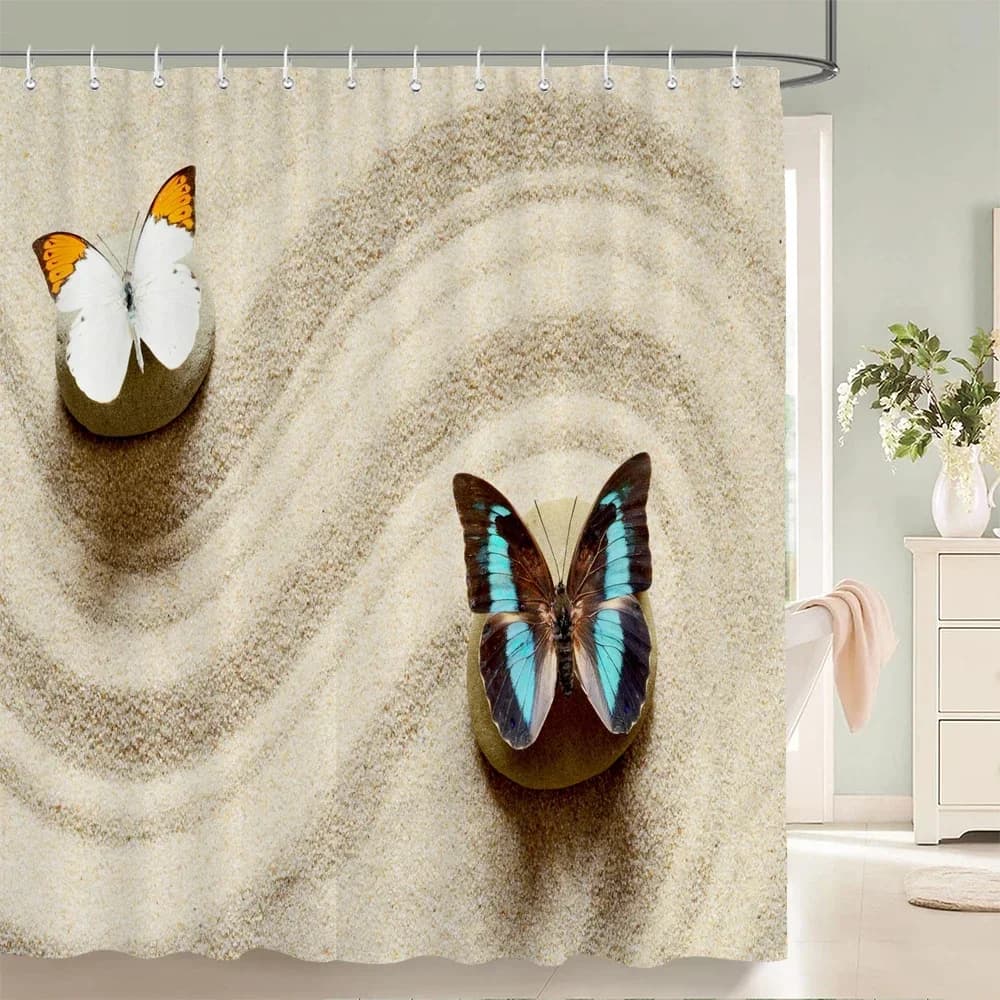 Tenda da doccia impermeabile per bagno Bellissime tende da bagno con stampa a farfalla Tenda da bagno in poliestere con 12 ganci