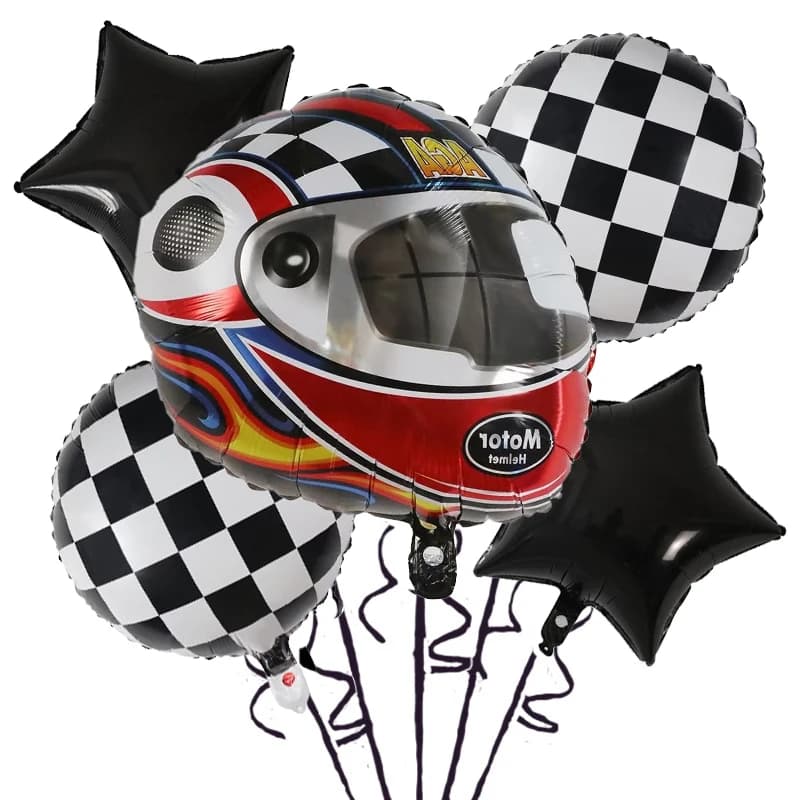 Set di 5 Palloncini a Forma di Casco Rosso, Decorazioni per Feste a Tema Auto da Corsa, Palloncini in Foil a Forma di Casco e Ruota di Moto, Accessori per Compleanno Hot Wheels