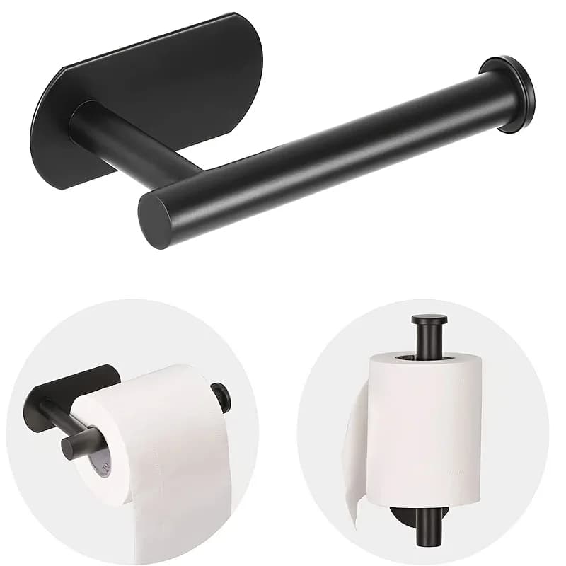 No Drill Paper Towel Holder Matte Black Self Adhesive Roll Tissue Rack Wall Mounted Toilet Paper Holder for Bathroom Kitchen