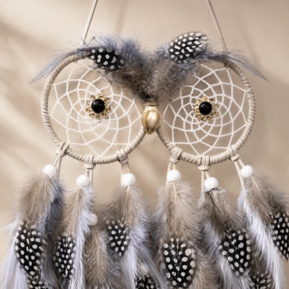 Bohemian Hanging Craft Iron Owl Dreamcatcher 18.8in Grey Boho Dream Catcher Owl Grey Owl Wall Hanging Bedroom Wall Decor