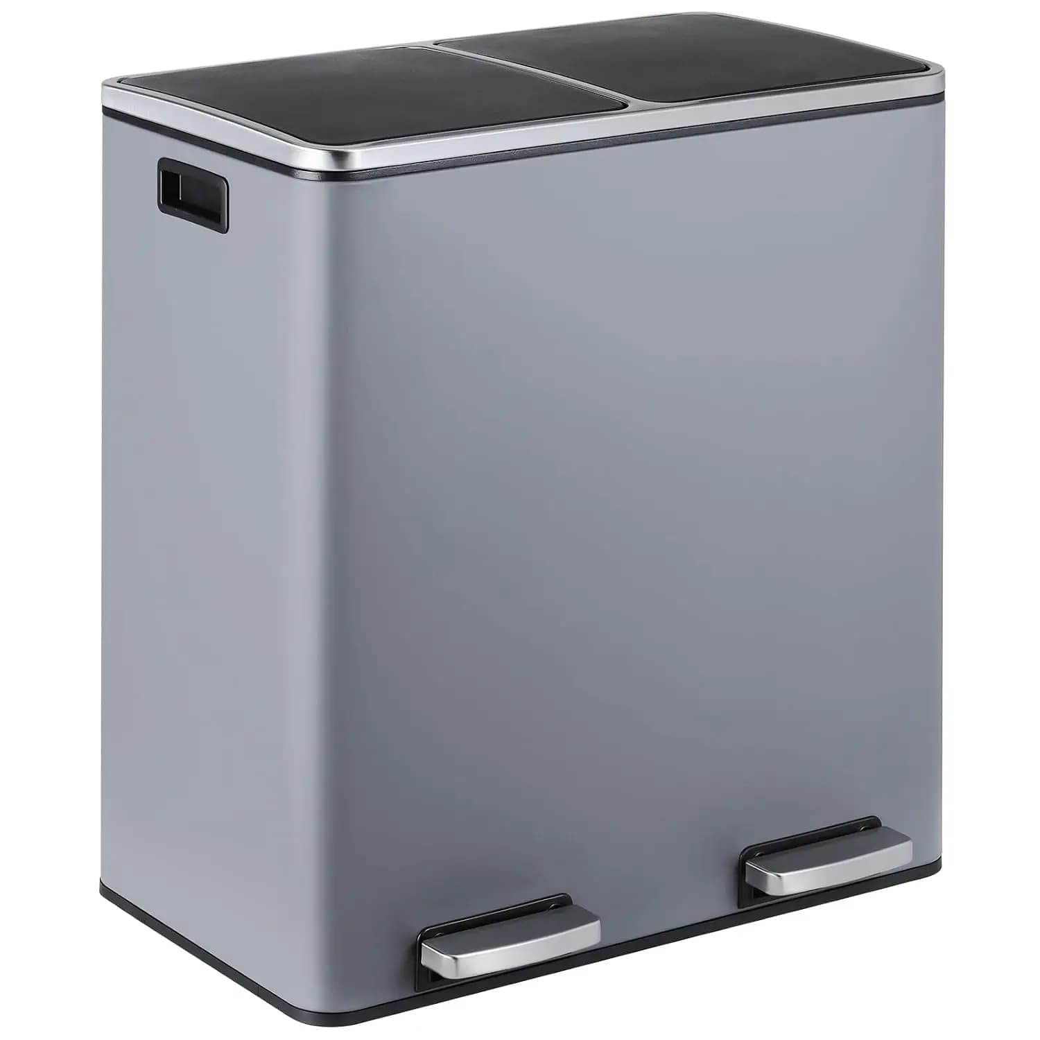 ^16 Gallon Rectangular Stainless Steel Trash Can, Dual Compartment Garbage Bin with Recycling Combo, Metal Dustbin Lid