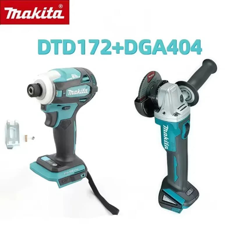 Professional Tool Kit for Auto Maintenance: Angle Grinder Brushless Makita DGA404 18V 125mm and DTD172 Impulse Screwdriver