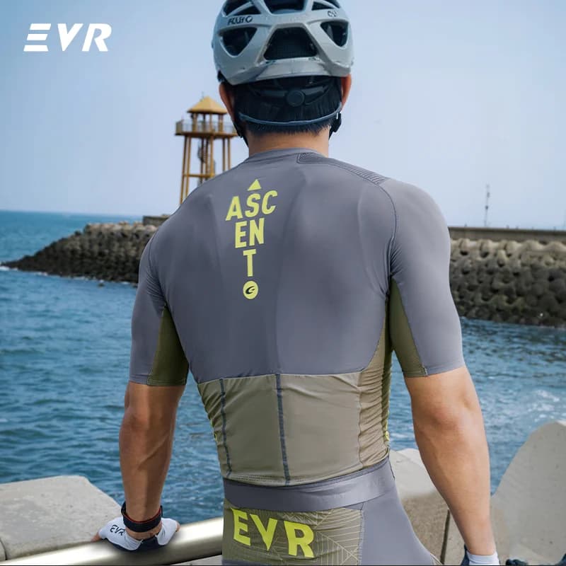 EVR Summer Pro Men's Cycling Short-Sleeve Moisture-wicking Outdoor Cycling Jersey Highly Elastic Full-Zip Pocket Cycling Jersey