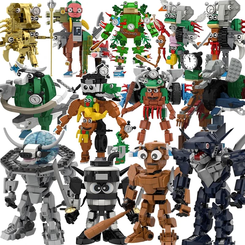 Cervello italiano Tung Tung Sahur Robot Bastone di legno Blocchi di costruzione Ornamento Modello di bambola in mattoni per regalo di compleanno di Halloween per bambini