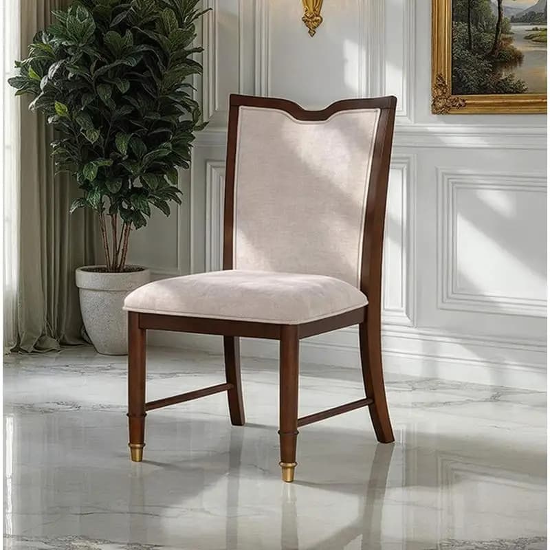 Set di sedie senza braccioli da 2 pezzi in stile transitorio con sedile e schienale imbottiti, gambe con cappuccio dorato, finitura ciliegio scuro per sala da pranzo