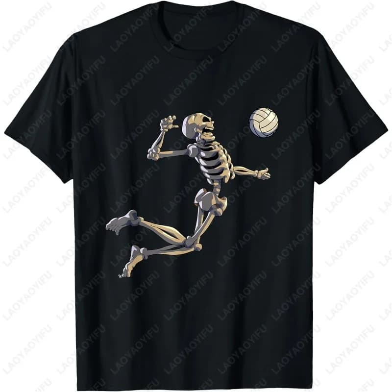 Scheletro di pallavolo Donna Uomo Giocatore Halloween Maglietta Unico Creativo Umorismo nero Divertente Top Casual Camisetas Streetwear Tees