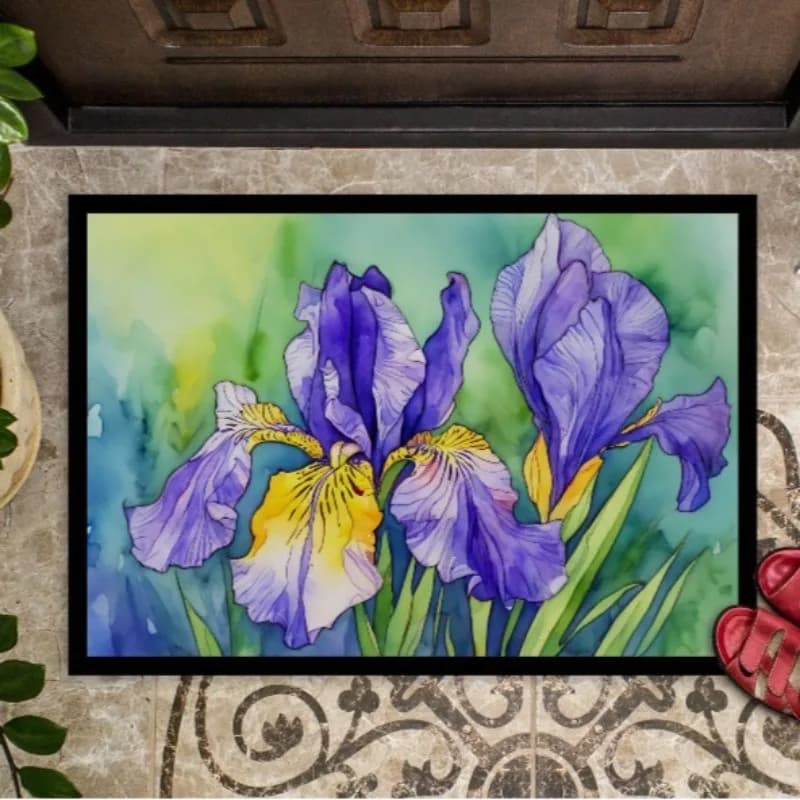 Zerbino acquerello Tennessee Iris 18Hx27W Tappeto da ingresso per interni ed esterni lavabile antiscivolo