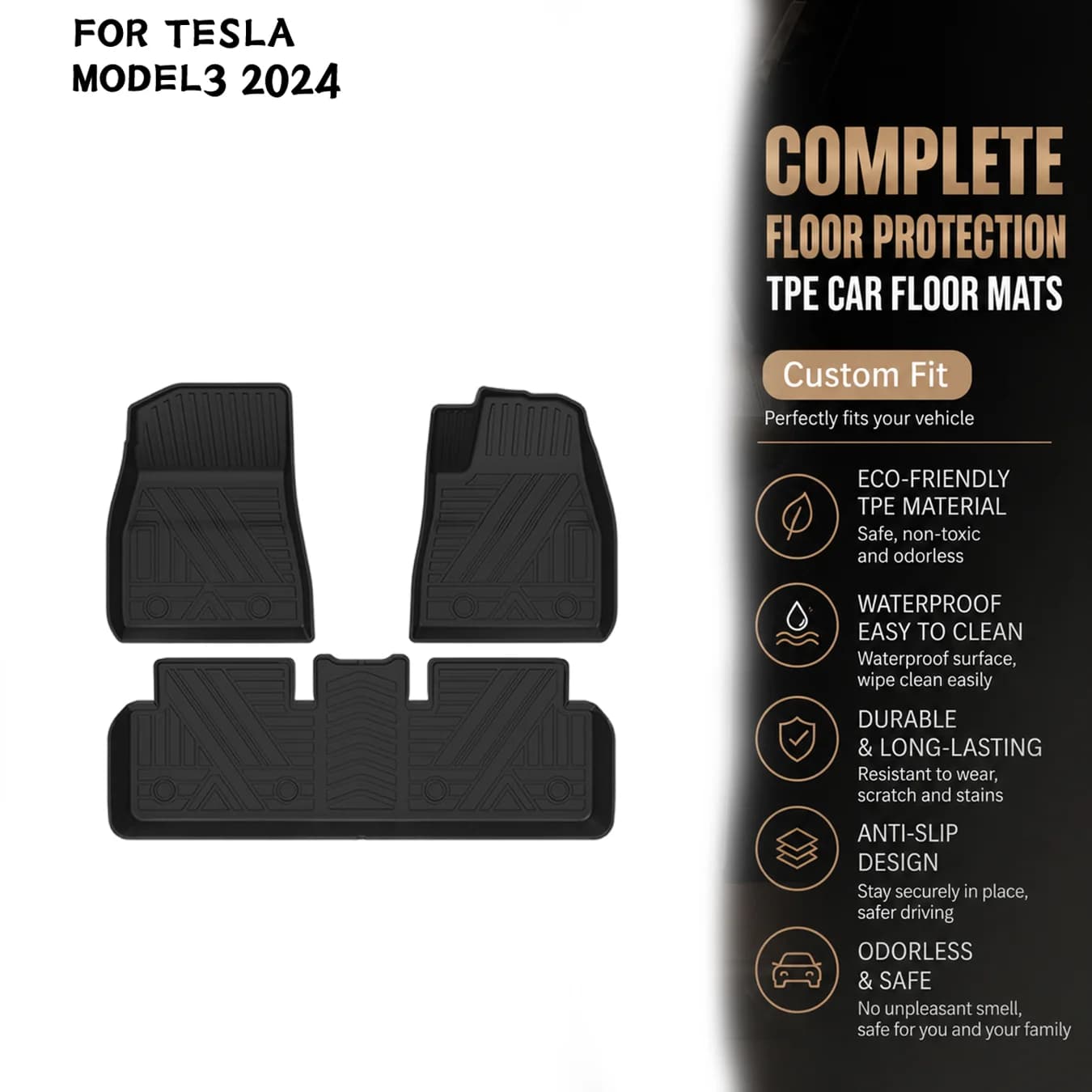 [RHD]Tesla MODEL3 2024 Four Seasons Waterproof and Anti-Slip TPE Floor Mat for Cars.