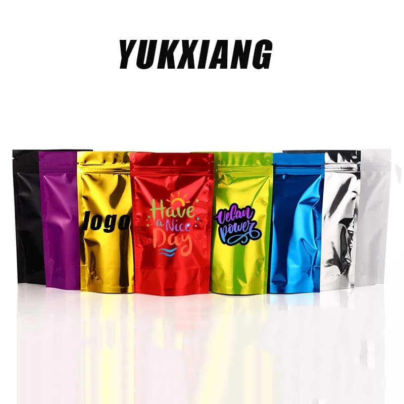 100PCS Stand Up Glossy Aluminum Foil Ziplock Bag Heat Sealing Snack Spice Tea Sugar Bait Pet Food Resealable Gift Pouches