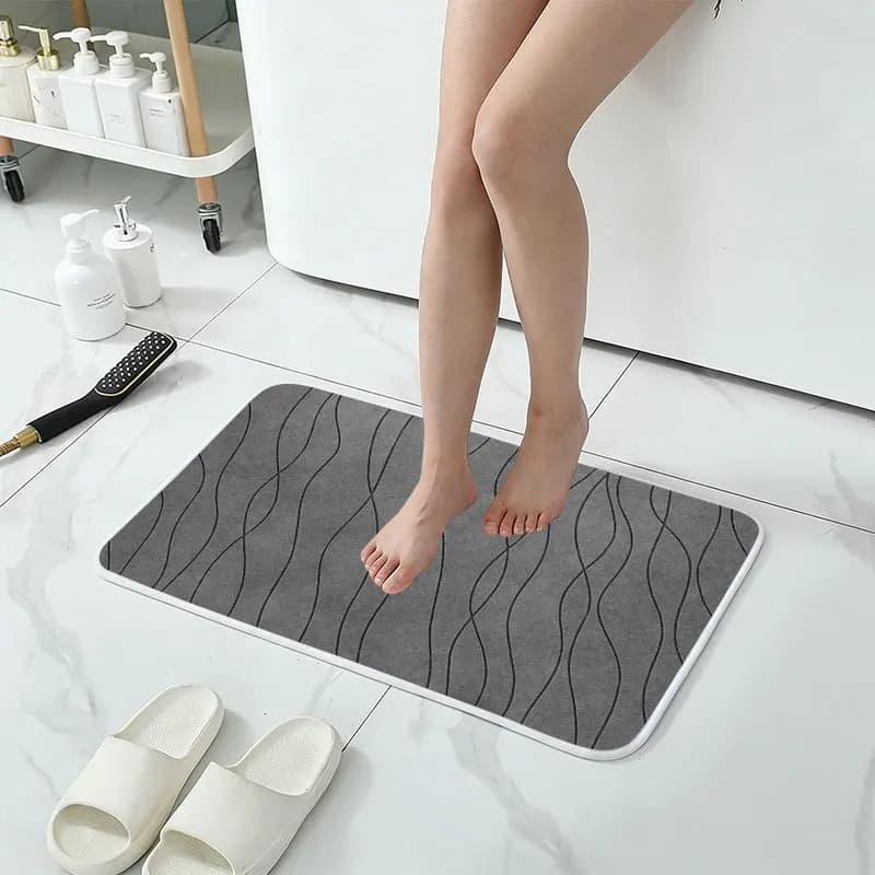 Tappeto con motivo a onde grigie, tessuto in poliestere stampato, adatto per soggiorno, camera da letto, ufficio, tappeto da bagno per interni