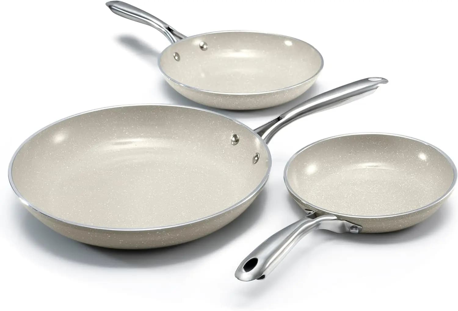 Set di 3 Padelle Antiaderenti in Ceramica, 8, 10, 12 Pollici, Compatibili con Induzione, Adatte per Forno e Lavastoviglie