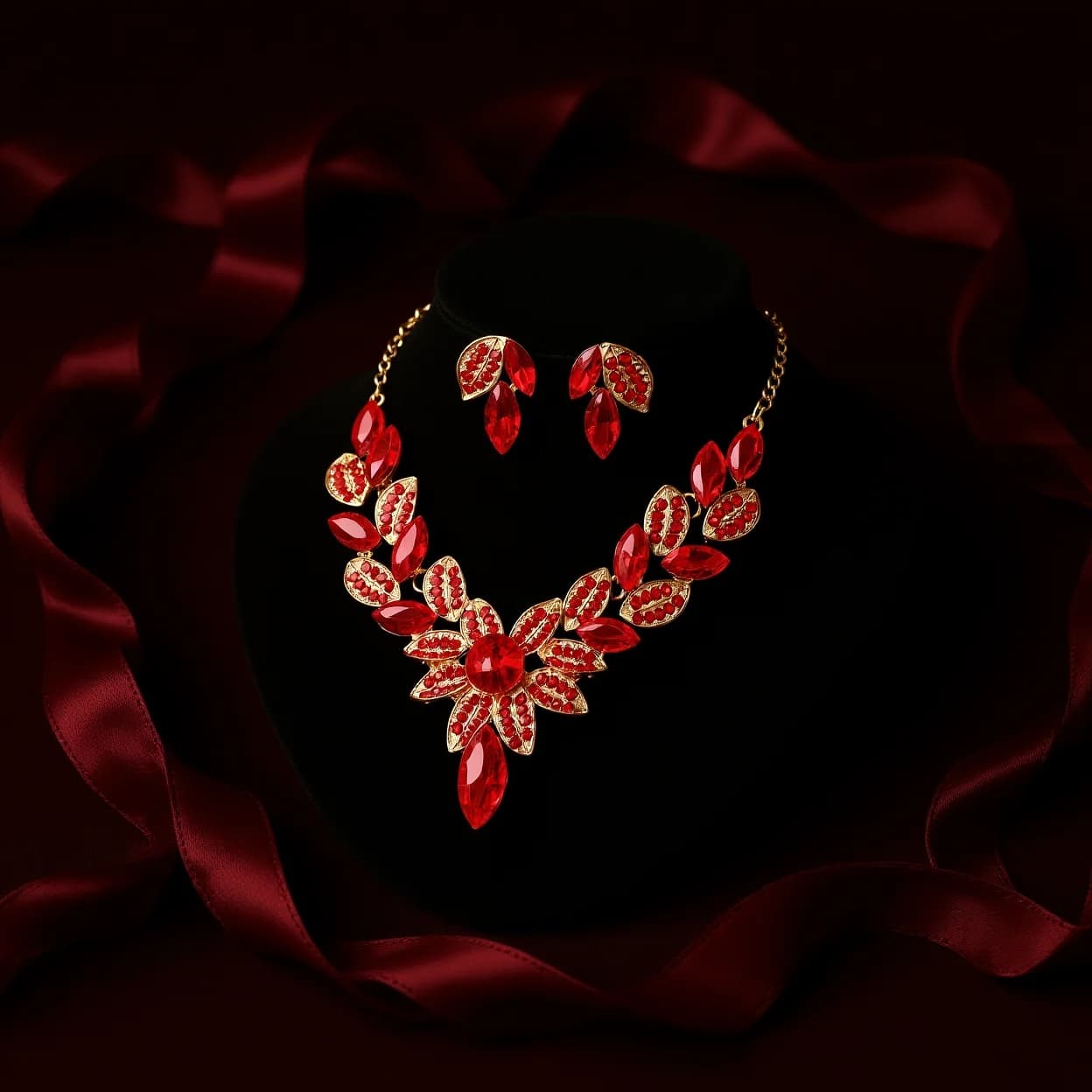 Rhinestone Earrings Sparkling Formal Jewelry Set Crystal Bib Necklace Stable Structure Women'S Jewelry Set For Off Shoulder Top