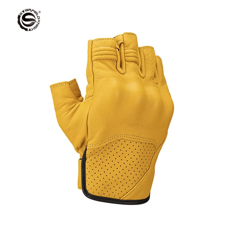 Guanti da moto Star Field Knight Mezze dita Attrezzatura da equitazione Estate Traspirante Vera pelle di capra Antiscivolo Resistente all'usura