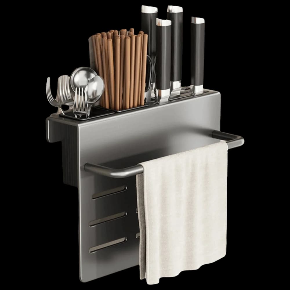 Heavy Duty Cutting Board Rack Multifunctional Carbon Steel Wall-Mounted Holder Save Space No Drill Kitchen Rack Kitchen