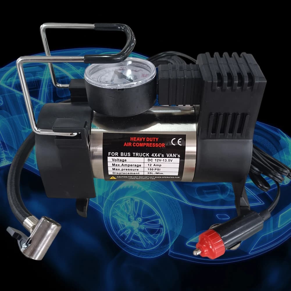 Compressore d'Aria Portatile Deluxe in Metallo 12V 150PSI per Gonfiaggio Pneumatici Auto