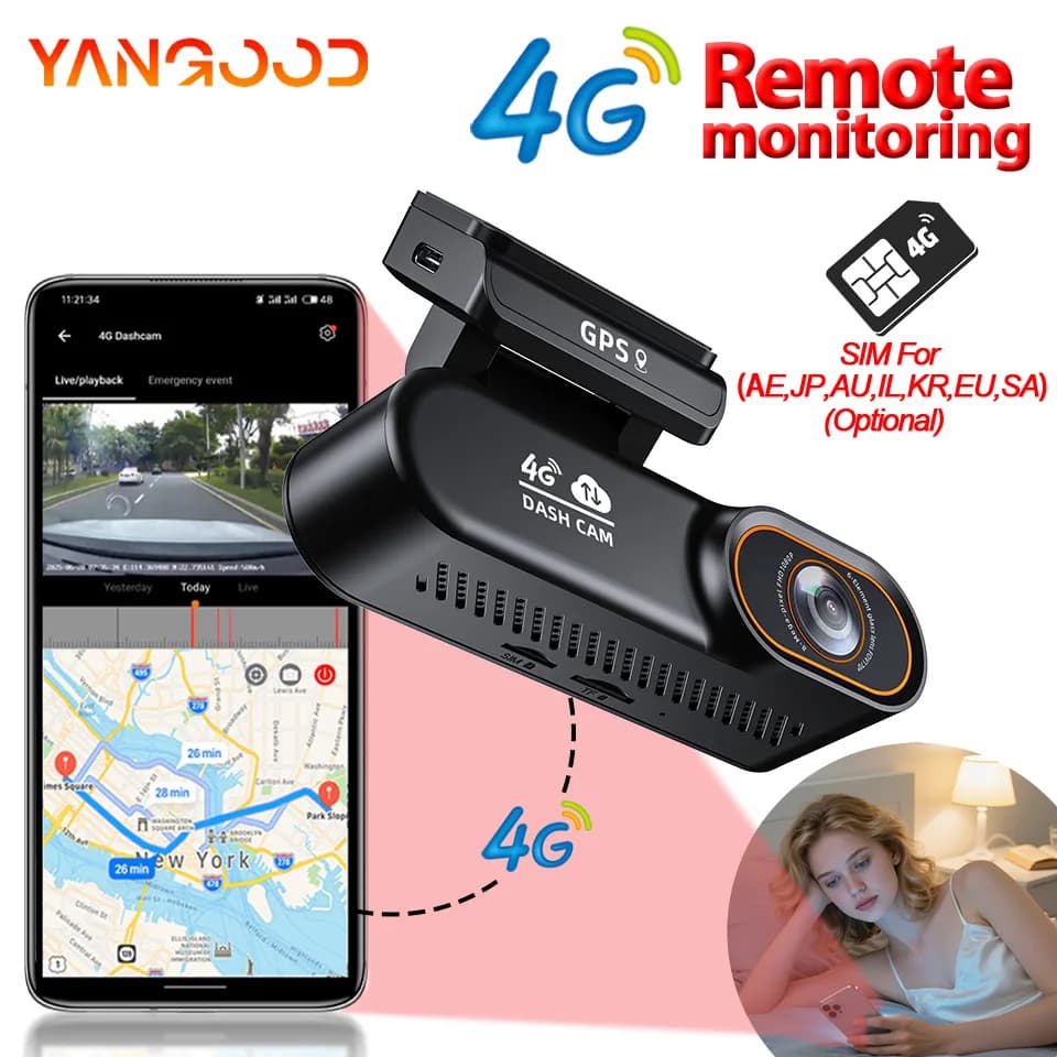 Yangood Dashcam LTE 4G Cloud Storage Recording GPS Positioning Support Remote Video Viewing Car 12V/14V Power Line Camera