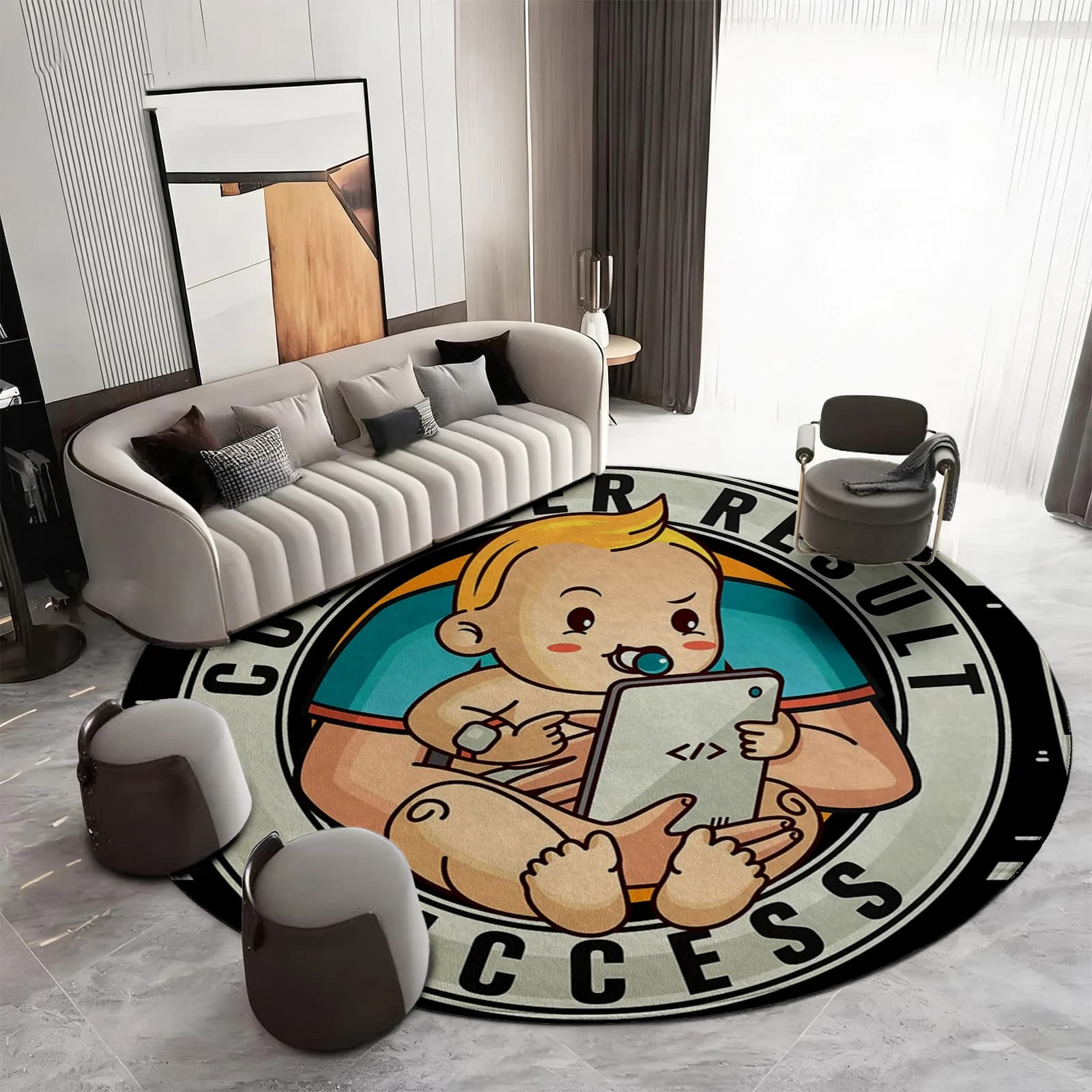 Adorable Baby Cartoon Success Round Area Rug Mat Throw Carpet Living Room Nursery Decor Cute Kids Kids Playroom Floor Mat
