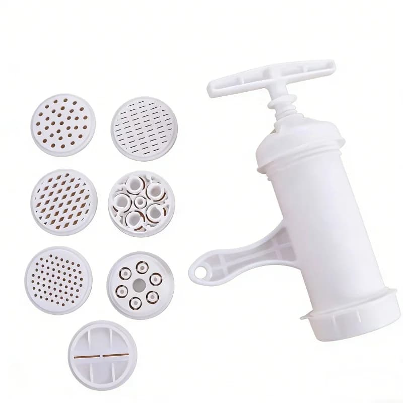 Pressa per pasta manuale in plastica bianca con 7 stampi diversi, macchina per pasta per principianti in cucina