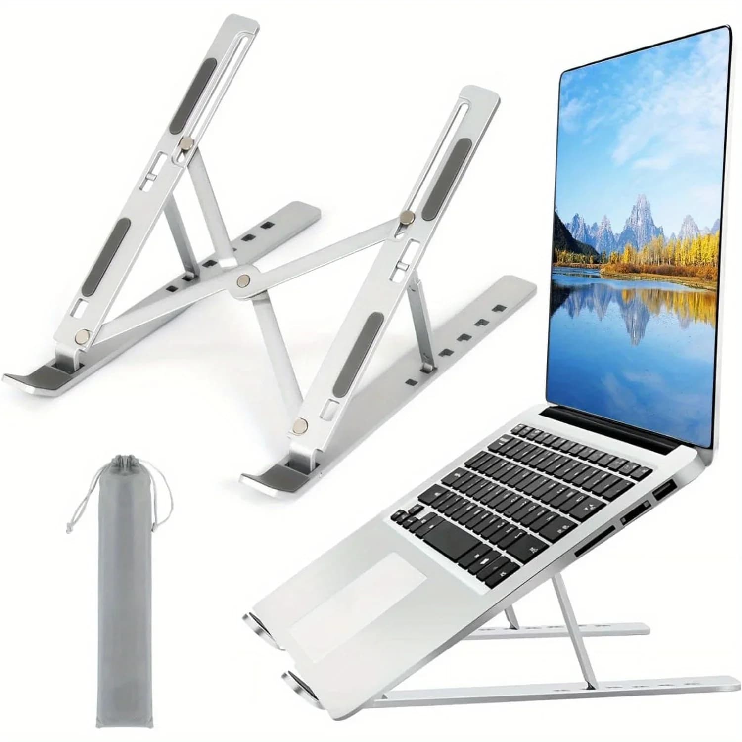 Adjustable Aluminum Laptop Support - 6-tier height, foldable and portable 8-16 inch laptop design, improved ventilation and heat dissipation