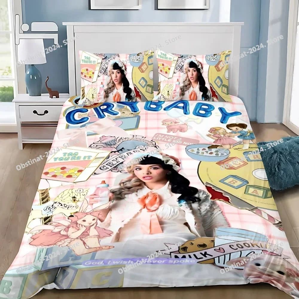 Melanie Martinez Set biancheria da letto musicale Stampato singolo trapunta trapunta copripiumino federa set da 3 pezzi per bambini taglia adulto