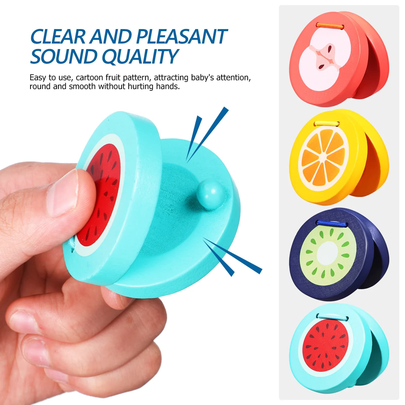 4 pezzi di nacchere per bambini nacchere a percussione strumenti musicali cartone animato modello di frutta regalo giocattolo educativo riutilizzabile