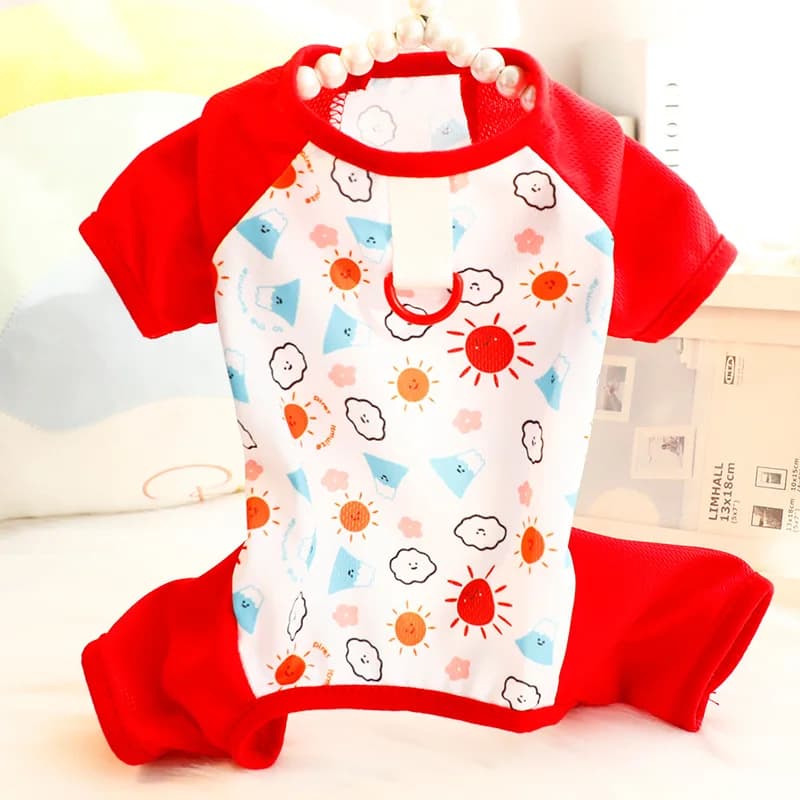 Soft Cotton 4-Leg Pet Pajamas Loungewear, Thin Spring Summer Dog Home Clothes with Leash Hole for Small Breed Dogs