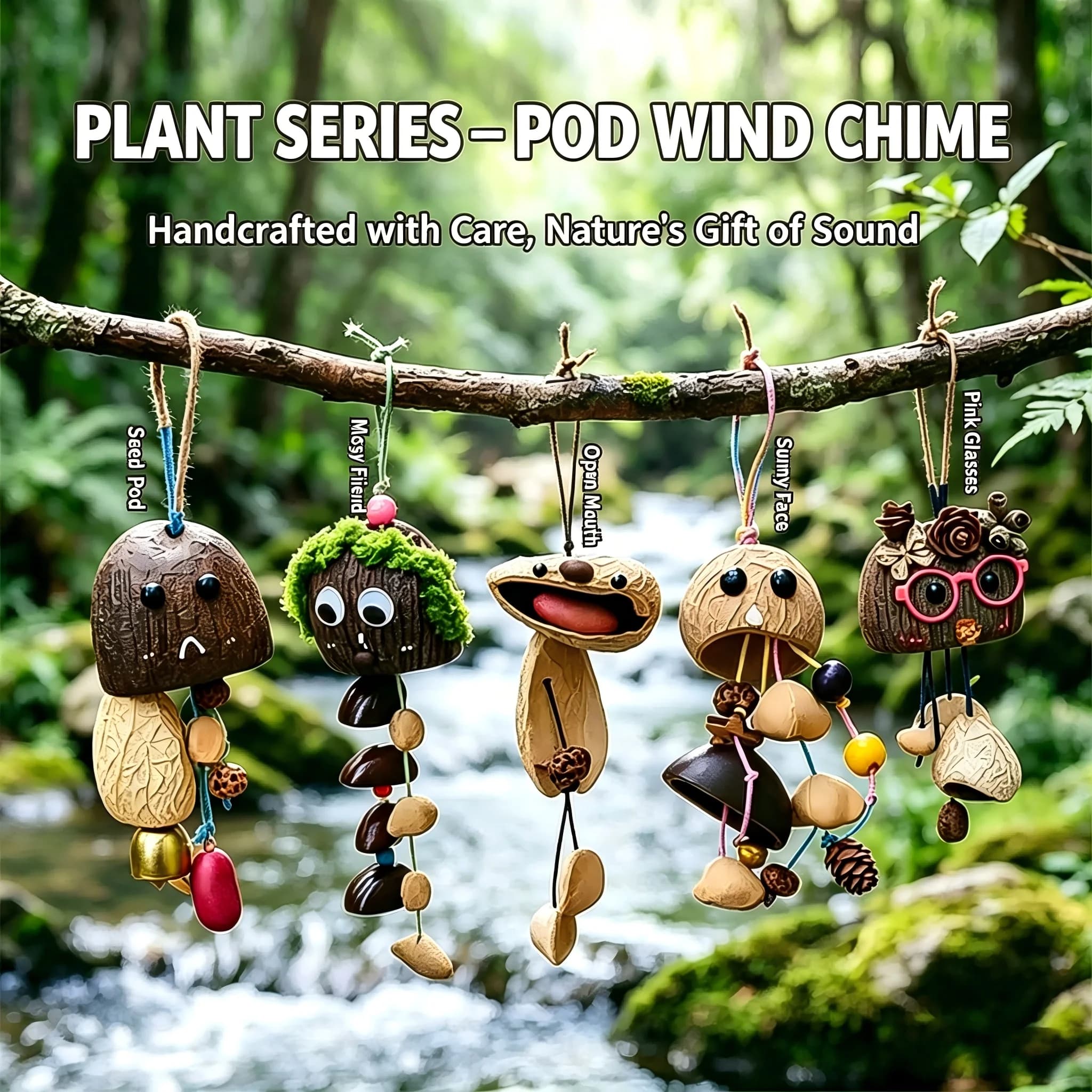Natural Nut Shell Wind Chime DIY Material Kit Handmade Seed Pod Bell Pendant Forest Elf Doll Hanging Ornament Home Window Decor