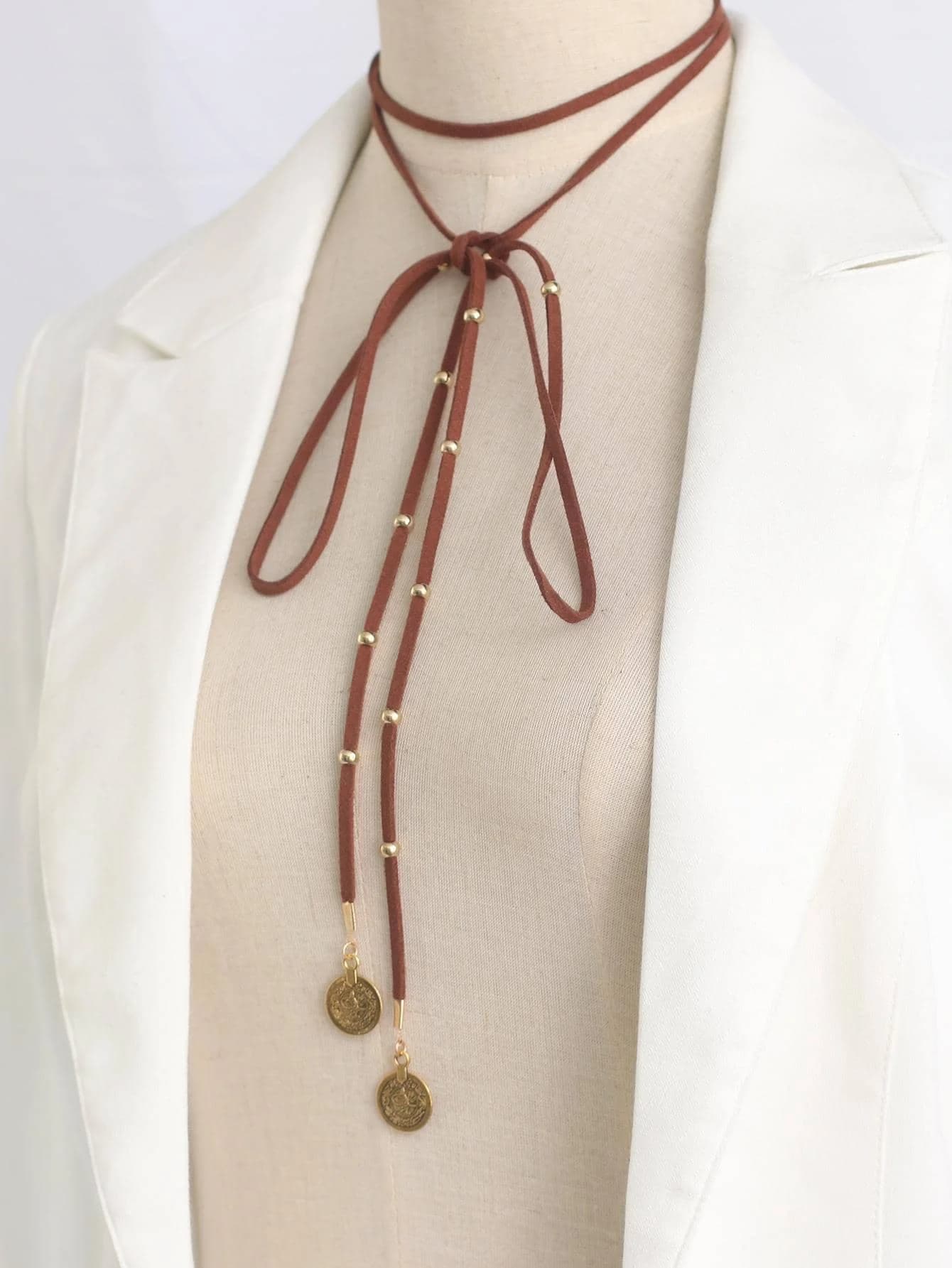 Bohemian Suede Leather Choker Necklace With Coin Pendant For Women