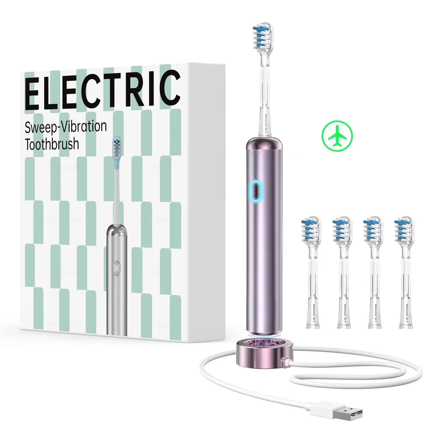Spazzolino Elettrico a Onde Sonore con Oscillazione e Vibrazione, Spazzolino Elettrico Sonico per Adulti e Adolescenti, Tecnica di Spazzolamento BASS per Viaggi