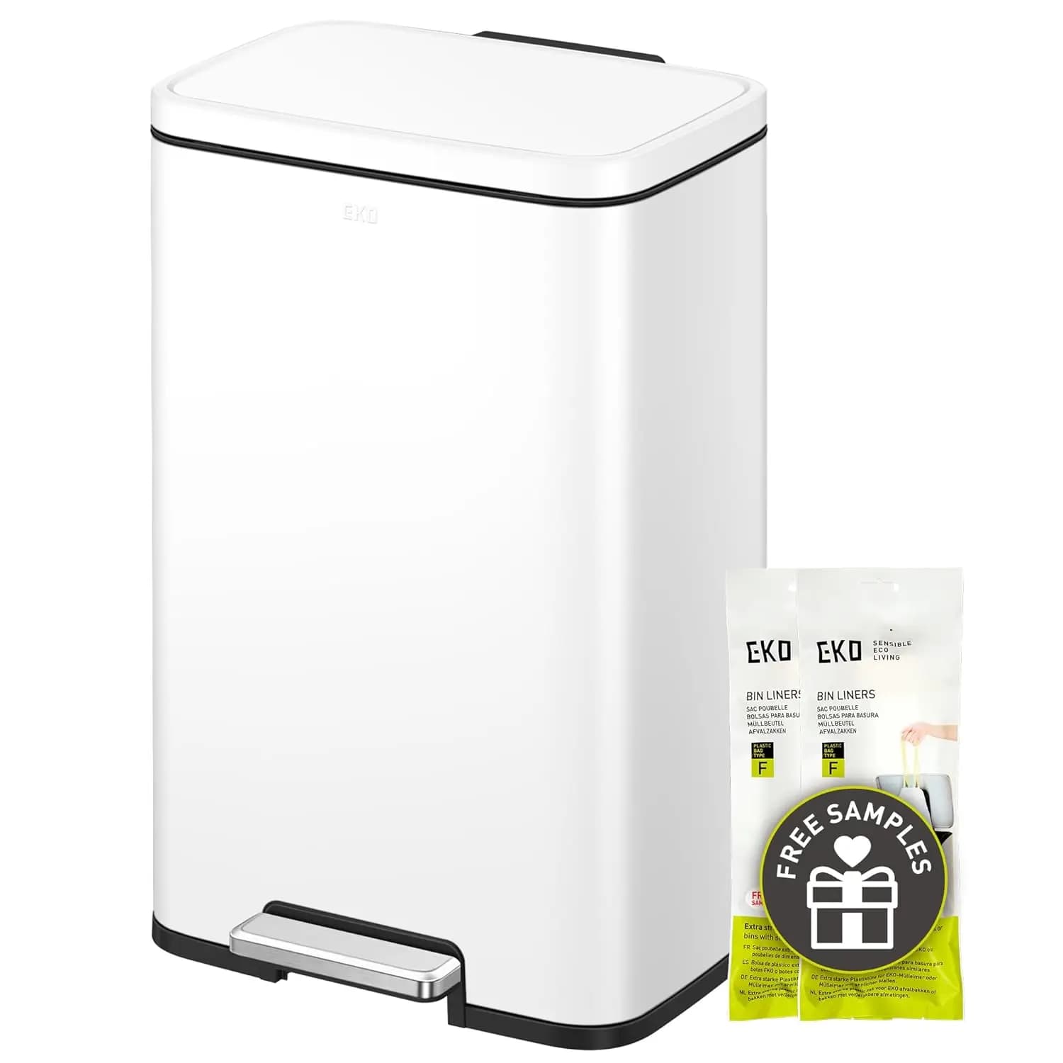 Cestino per Rifiuti o Riciclaggio Madison in Acciaio Inox Bianco Opaco, 50L/13,2 Galloni, con Coperchio a Chiusura Morbida e Contenitore Interno Rimovibile