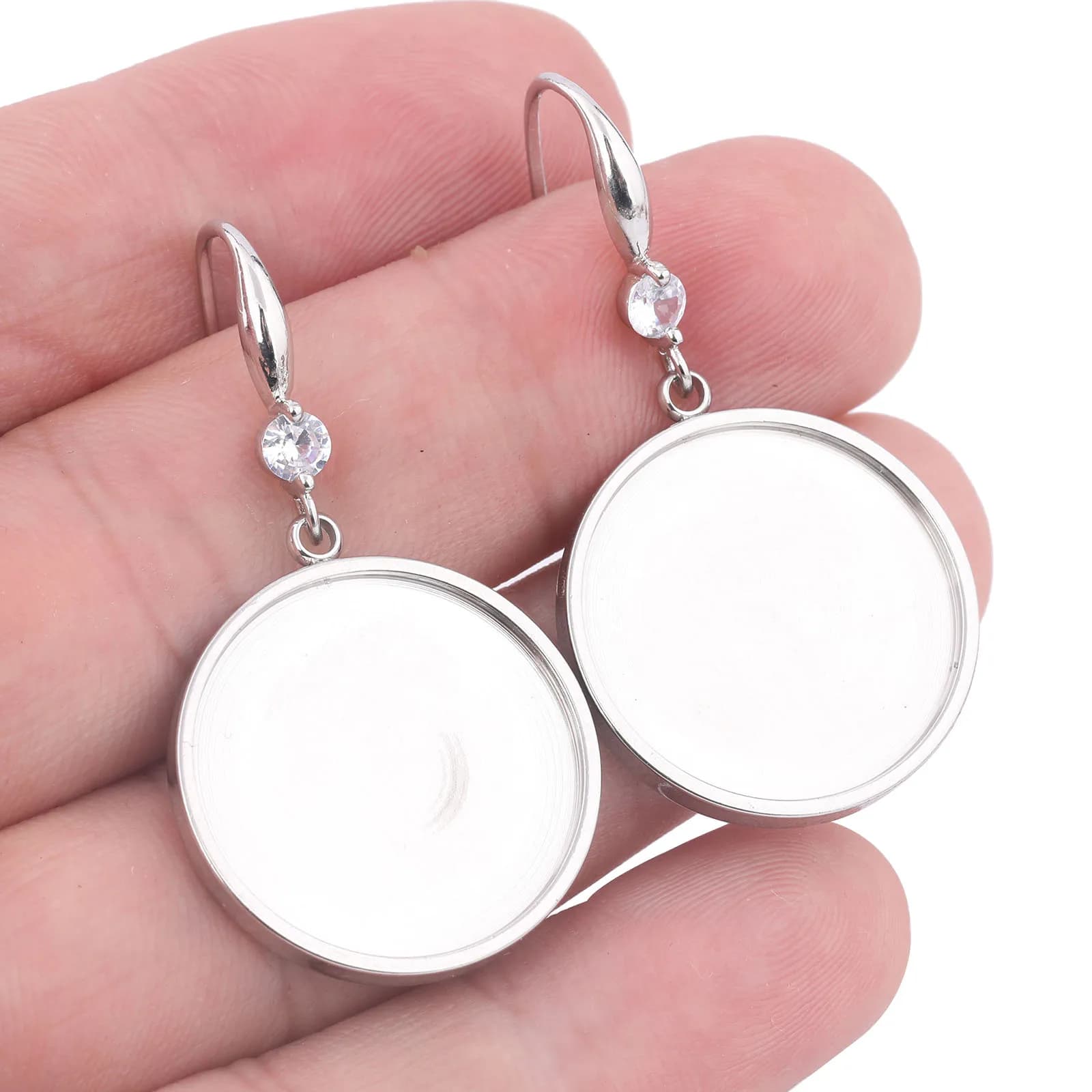 6 pezzi in acciaio inossidabile misura 20mm cabochon orecchino lunetta impostazioni fai da te zircone orecchini in pietra ganci risultati per la creazione di gioielli