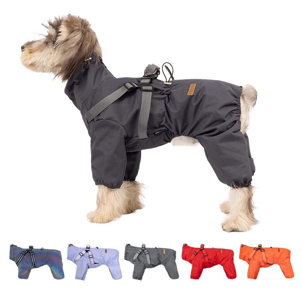 Impermeabile per cani con imbracatura Giacca antipioggia impermeabile per animali domestici per cani di piccola taglia Tuta antipioggia riflettente regolabile per cani con 4 gambe
