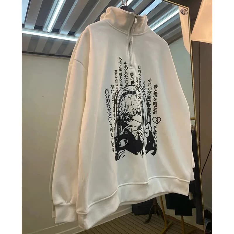 Japan Anime Street Hoodie Women Gothic Dark Long Sleeve Sweatshirt Y2K Spring Fall Stand Collar Casual Loose Lazy Hiphop Top