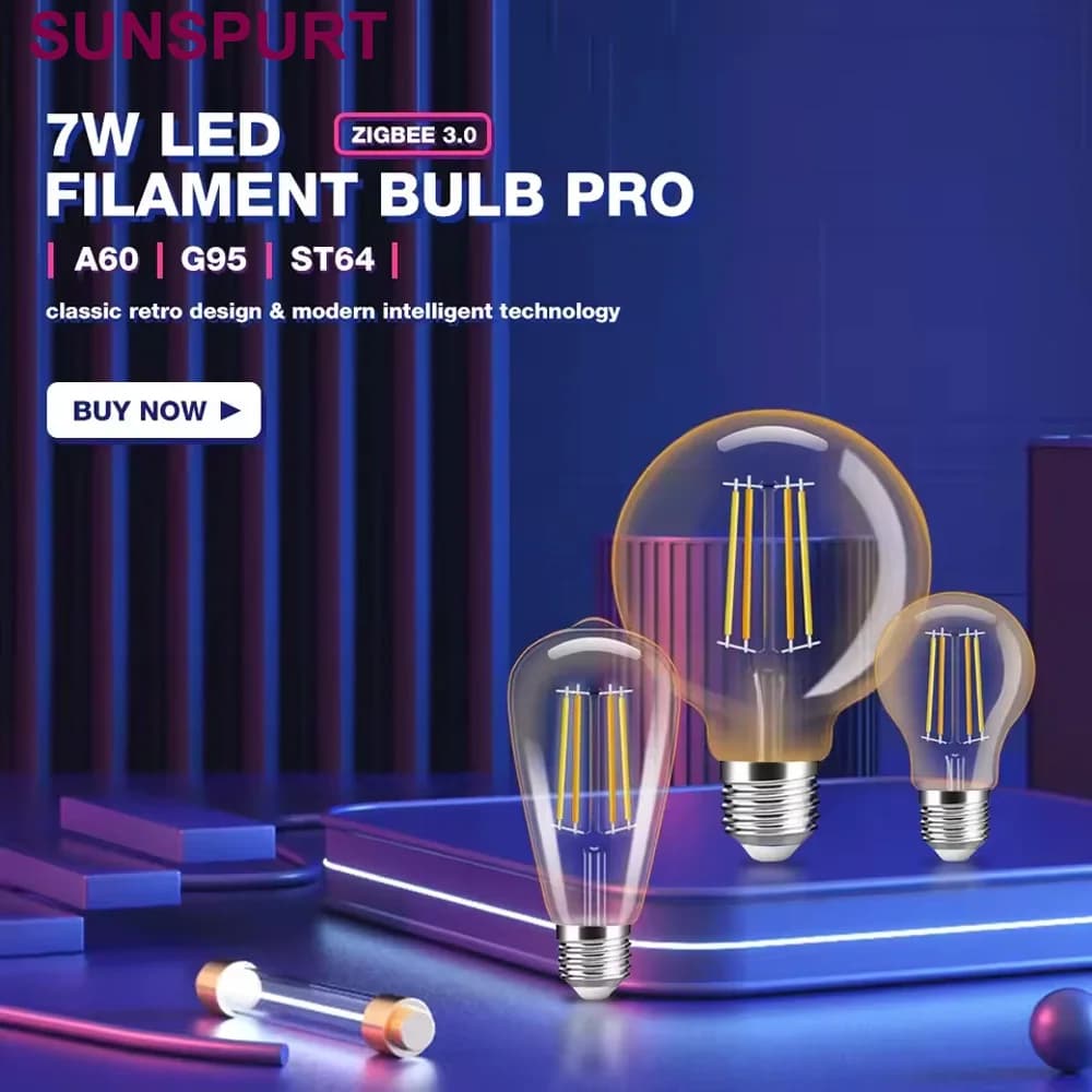 5ZIGBEE 3.0 Smart Home Gledopto Retro Lampadina a filamento LED E27 A60 G95 ST64 7W Dimmerabile per la decorazione di interni Camera da letto Sala da pranzo