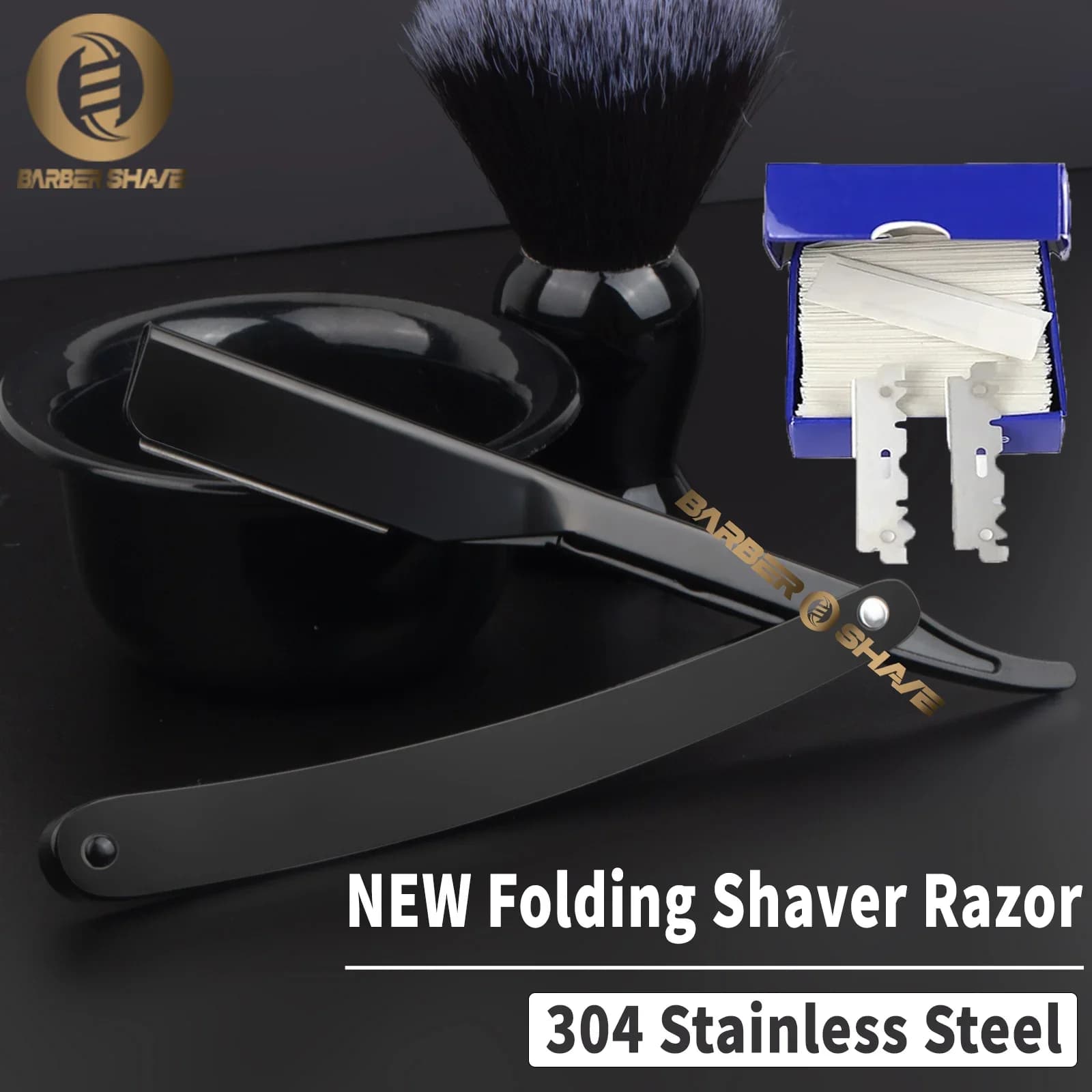 Barbiere Rasoio da uomo professionale con bordo dritto Porta coltelli da barbiere Strumento manuale per la depilazione della barba in acciaio inossidabile