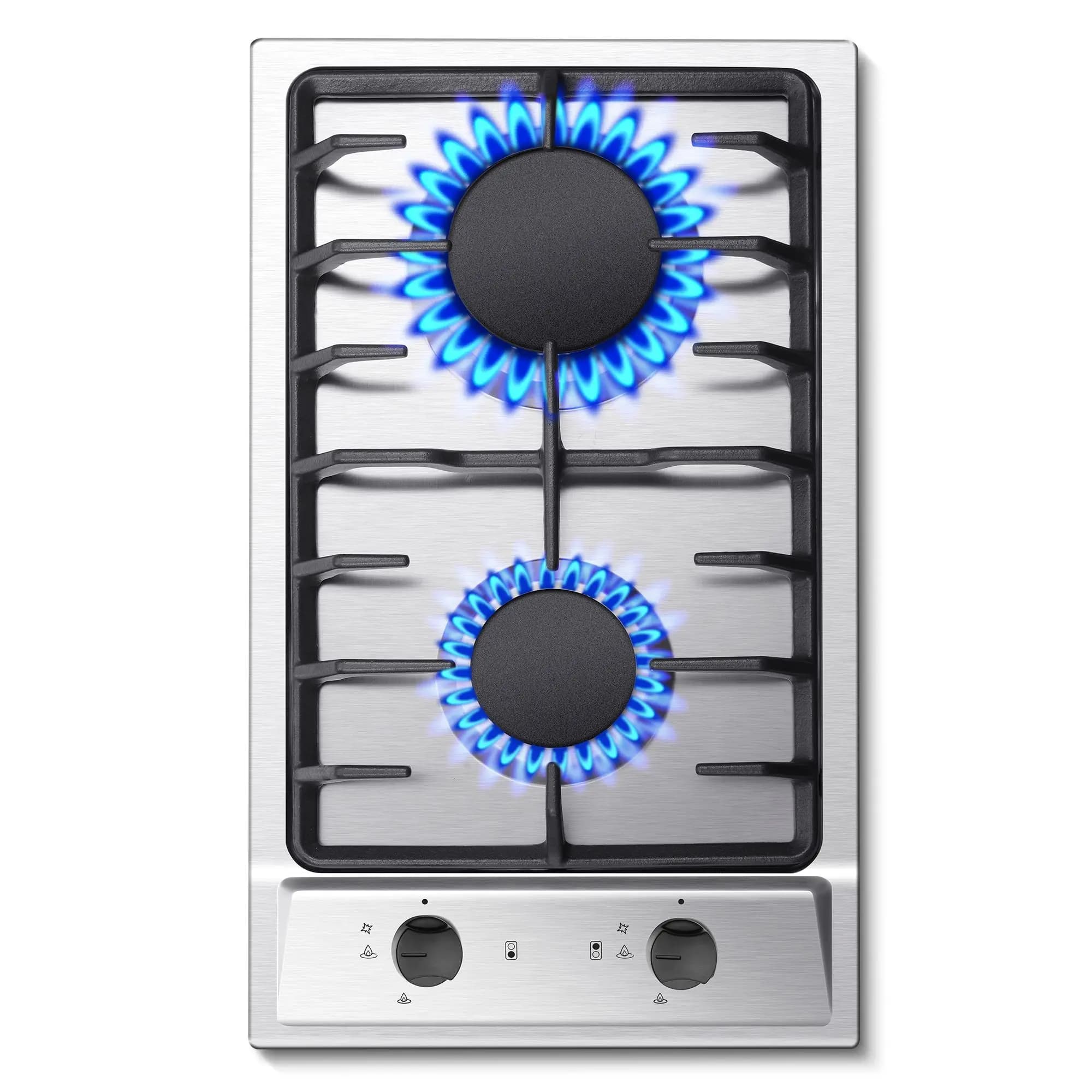 Stufa a gas NG/GPL a doppio combustibile a 2 fuochi da 12 pollici | Da incasso per camper, campeggio e cucina | Protezione termocoppia | Acciaio inossidabile