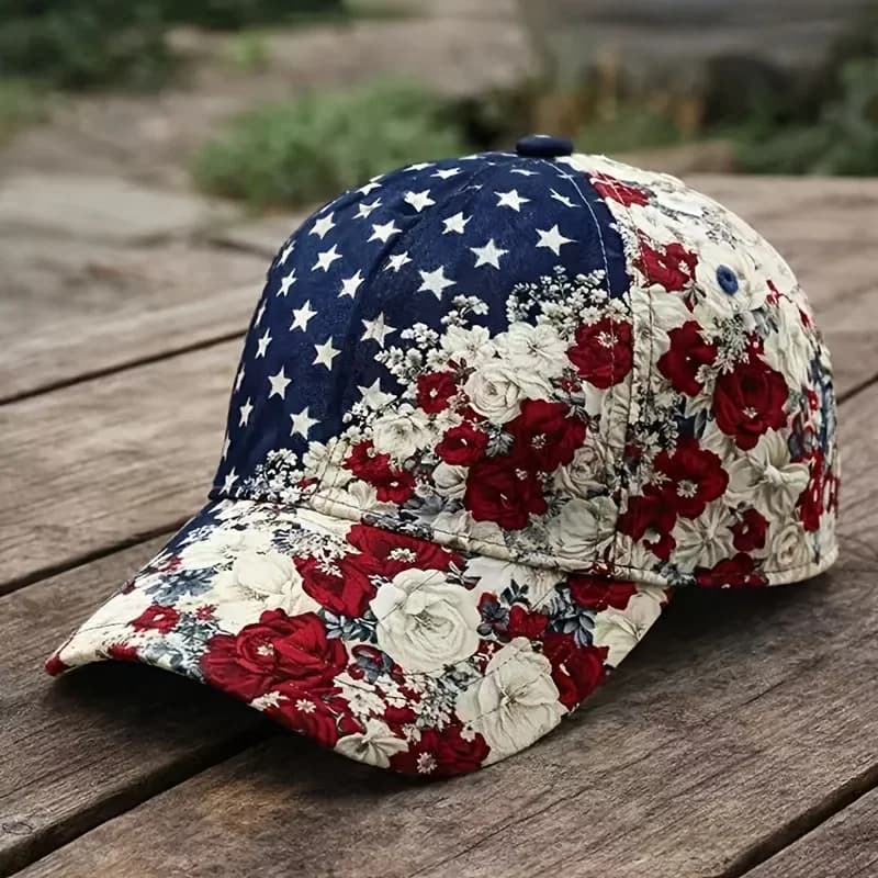 3D Rose Printed Patriotic Baseball Cap Fashion Trendy Casual Sun Protection Dad Hat Unisex Adjustable Curved Brim Cap For Daily Wear Independence Day Celebration Great Gift Choice