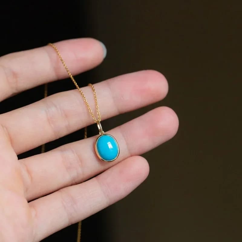 oval turquoise necklaces classic charm new in blue pendant Minimally designed Suitable for daily jewelry gifts accessories