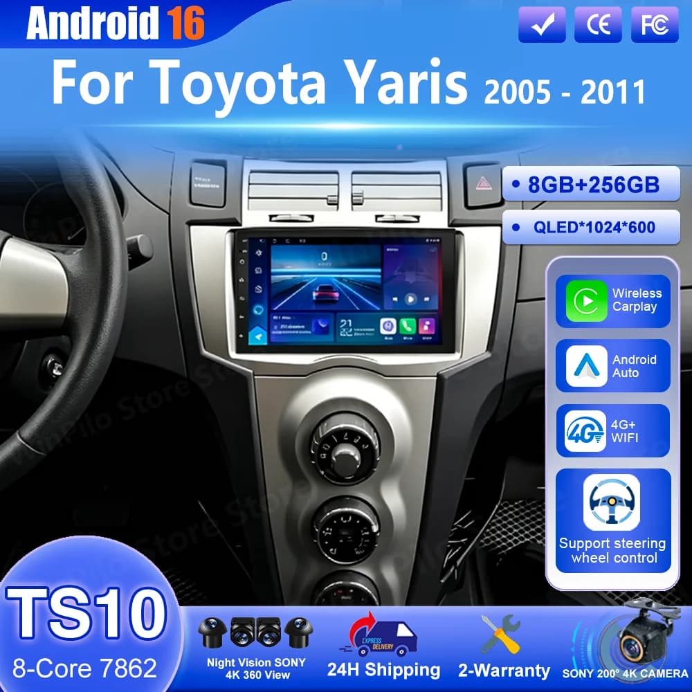 Android 16 For Toyota Yaris 2005 - 2011 Car Carplay Multimedia Player Radio Stereo GPS Navigation Bluetooth Auto Touch Screen 4G