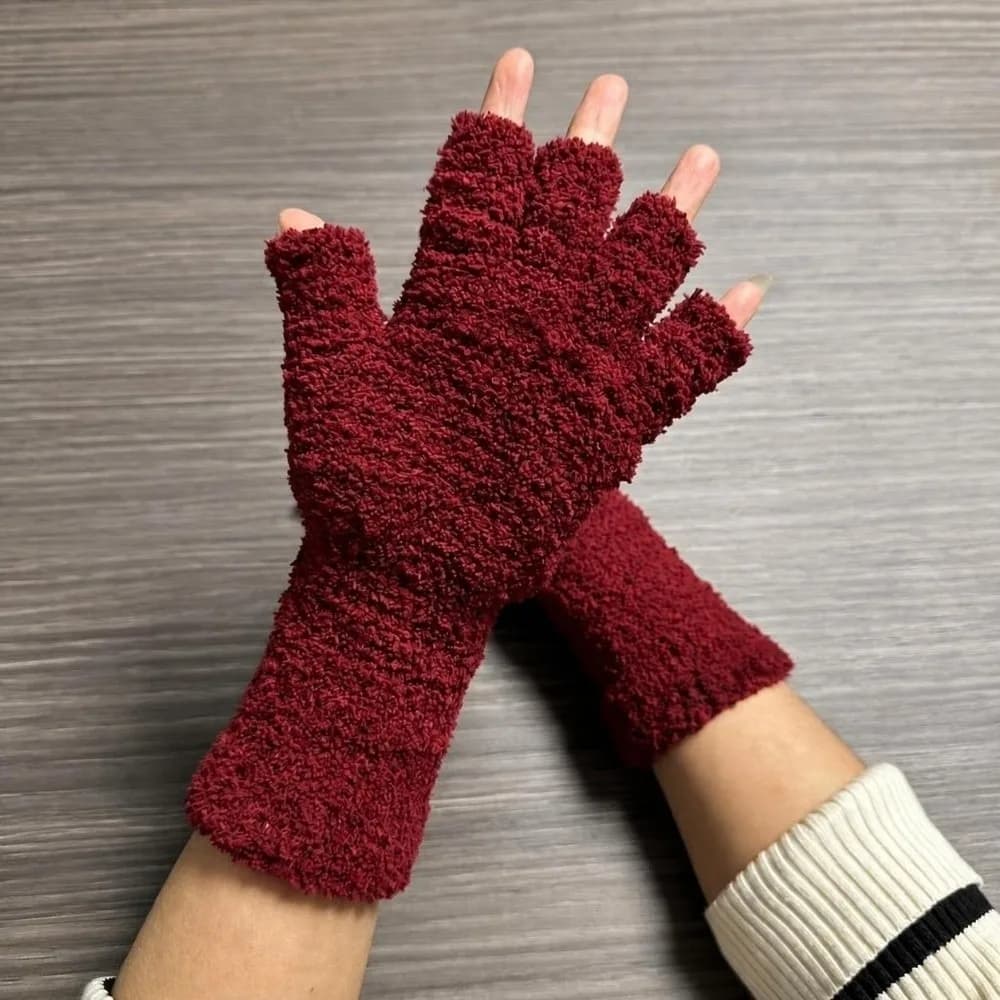Soft Solid Color Half Finger Gloves Thicken Touchscreen Knitted Gloves Elastic Cuff Breathable Warm Gloves Winter