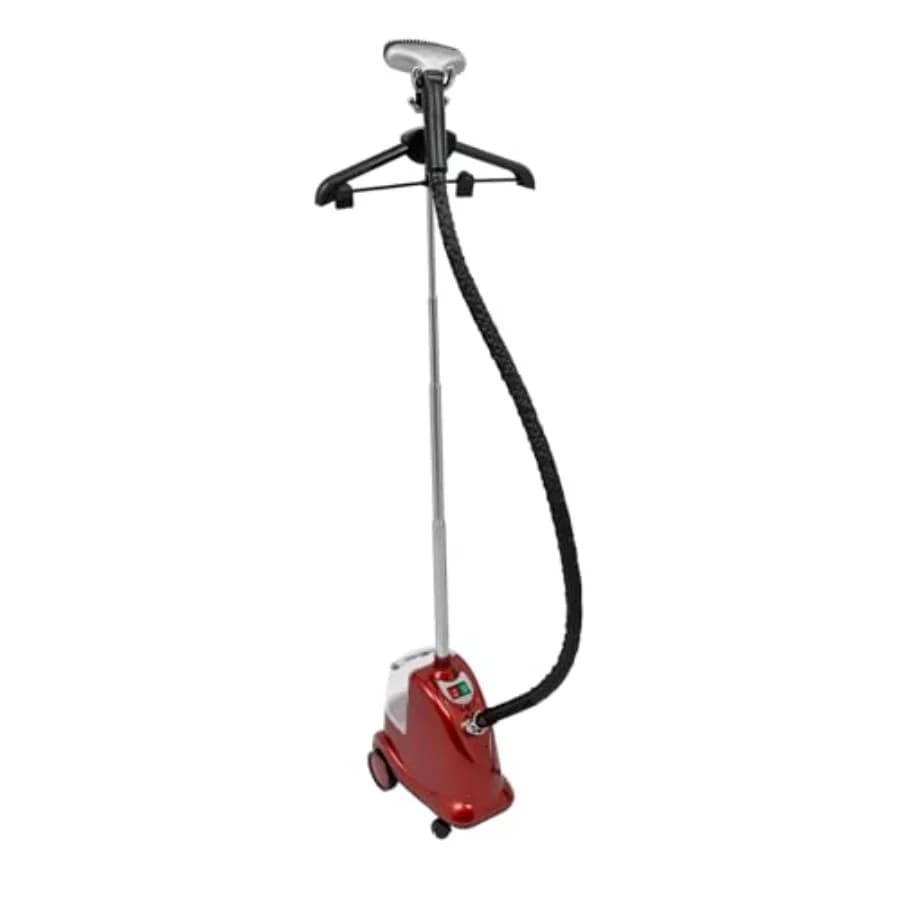 Vaporizzatore per vestiti da 1800W con altezza regolabile, serbatoio d'acqua rimovibile da 0,79 galloni e ruote per il trasporto.