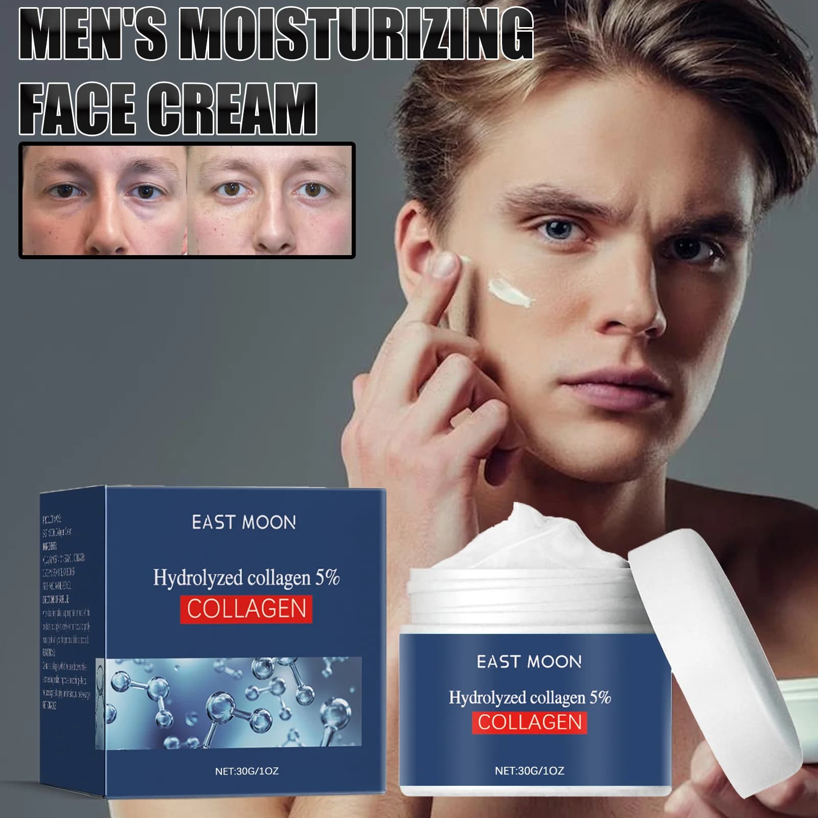 Moisturizing Cream for Men Collagen Hyaluronic Acid Face Cream Reduction of wrinkles Hydrating Not Fat Absorption Fast Skin Care 30g