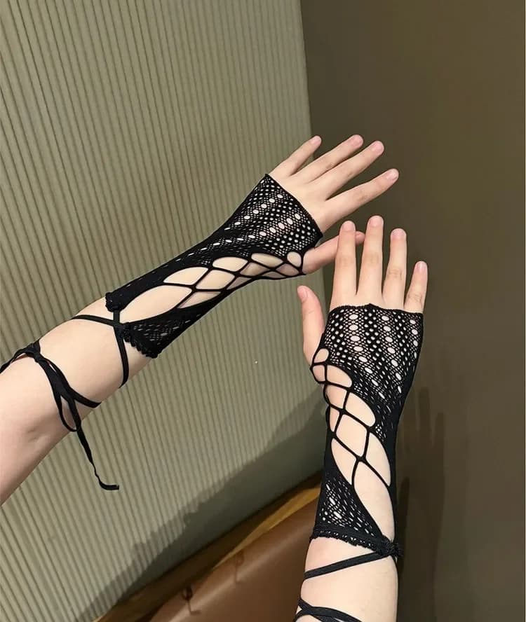 Guanti con maniche incrociate in pizzo per guanti da rete da pesca senza dita da donna, guanti da sposa per feste con protezione solare estiva