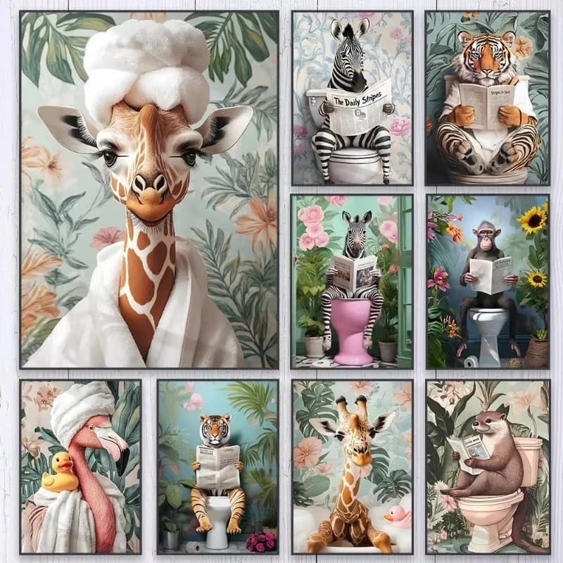 Acrylic Paint By Numbers Zebra on Toilet Bathroom Painting By Numbers on Canvas Coloring By Number for Adults Paint Digital Art