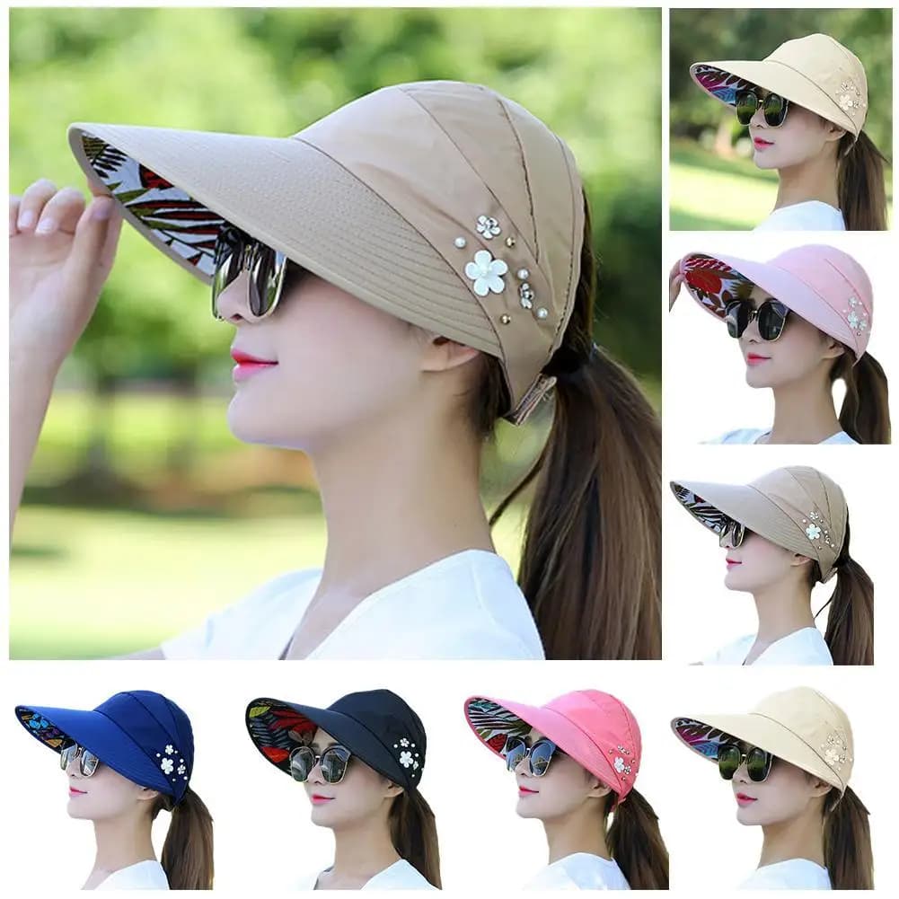 Sun Hat Polyester Wide Brim Foldable Anti-UV Breathable Cap 1Pcs Women Beach Vacation Casual Gentle Soft